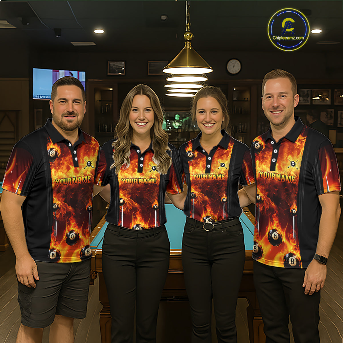 Fire Flame Ball 8 Billiard Pool Jerseys For Women Custom Ball 8 & Cue Billiard Team Jersey NYN2318