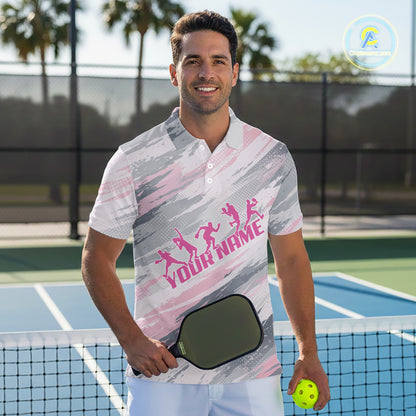 Custom Pink Grey Paint Pickleball Ball & Paddle T-Shirt For Men Outfits Pickleball Jersey NYN2577