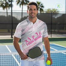 Load image into Gallery viewer, Custom Pink Grey Paint Pickleball Ball &amp; Paddle T-Shirt For Men Outfits Pickleball Jersey NYN2577