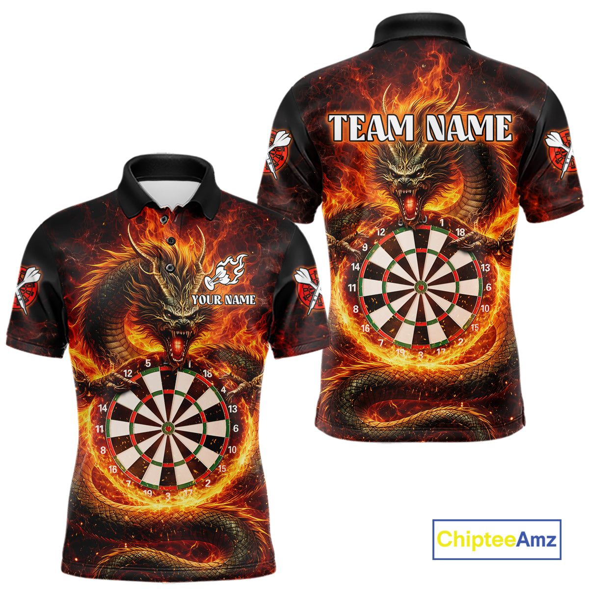 Personalized Red Flaming Dragon Dartboard Men Darts Polo Shirt Custom Darts Team Jerseys NYN2582