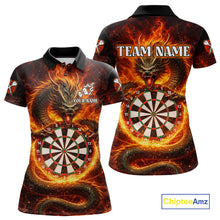 Load image into Gallery viewer, Personalized Red Flaming Dragon Dartboard Women Darts Polo Shirt Custom Darts Team Jerseys NYN2582