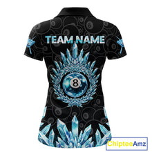 Load image into Gallery viewer, Blue Icy Cold Pool 8 Ball Billiard Polo &amp; 1/4-Zip Shirt For Women Custom Ball Billiard Attire NYN2589