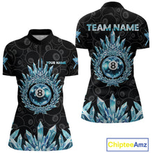 Load image into Gallery viewer, Blue Icy Cold Pool 8 Ball Billiard Polo &amp; 1/4-Zip Shirt For Women Custom Ball Billiard Attire NYN2589