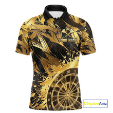 Load image into Gallery viewer, Gold Splatter Dartboard Men Dart Polo &amp; 1/4-Zip Shirt Custom Name Dart Jersey For Darters NYN2965
