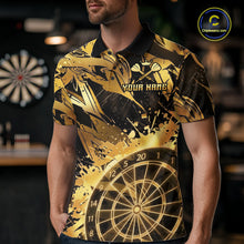 Load image into Gallery viewer, Gold Splatter Dartboard Men Dart Polo &amp; 1/4-Zip Shirt Custom Name Dart Jersey For Darters NYN2965