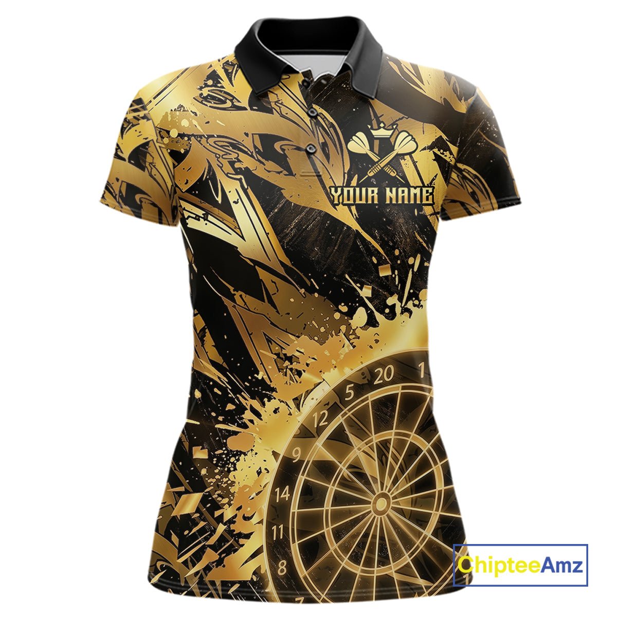 Gold Splatter Dartboard Women Dart Polo & 1/4-Zip Shirt Custom Name Dart Jersey For Darters NYN2965
