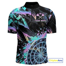 Load image into Gallery viewer, Holographic Splatter Dartboard Men Dart Polo &amp; 1/4-Zip Shirt Custom Name Dart Jersey For Darters NYN2966