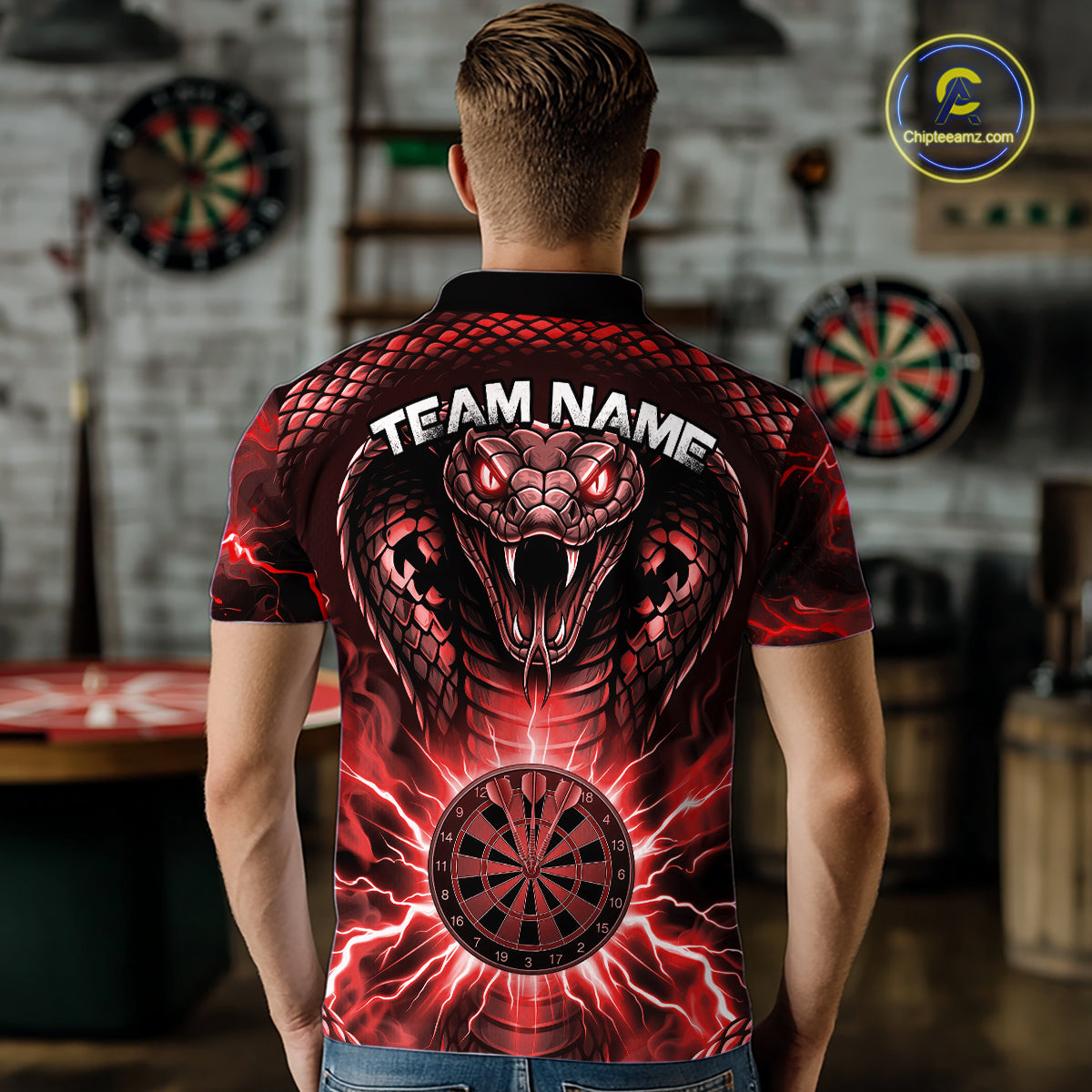 Thunder Lightning Red Cobra Snake Dart Shirts For Men Custom Team Outfit Darts Jerseys NYN3362