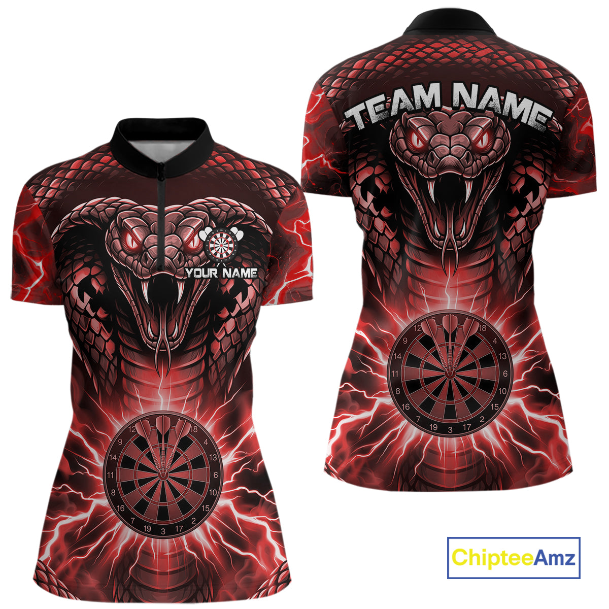 Thunder lightning red cobra snake dart quarter-zip shirt for women custom darts jersey