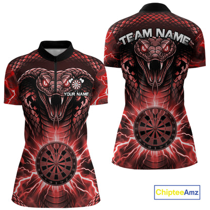 Thunder lightning red cobra snake dart quarter-zip shirt for women custom darts jersey