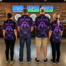 Load image into Gallery viewer, Purple Neon Flaming Grim Reaper Men Darts Quarter-Zip Jerseys Custom Name Dart League Shirt NYN2064