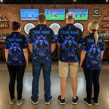 Load image into Gallery viewer, Blue Neon Flaming Grim Reaper Women Darts Polo Jerseys Custom Name Dart League Shirt NYN2065