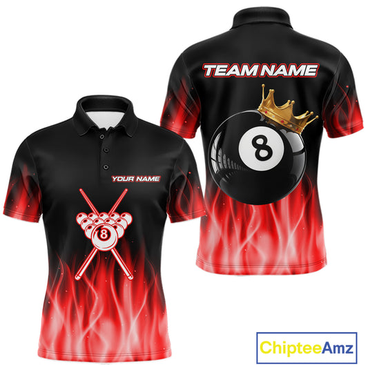 Custom Red Flaming Crown 8 Ball Billiard Shirts For Men Personalized Billiard Attire Gifts NYN2323