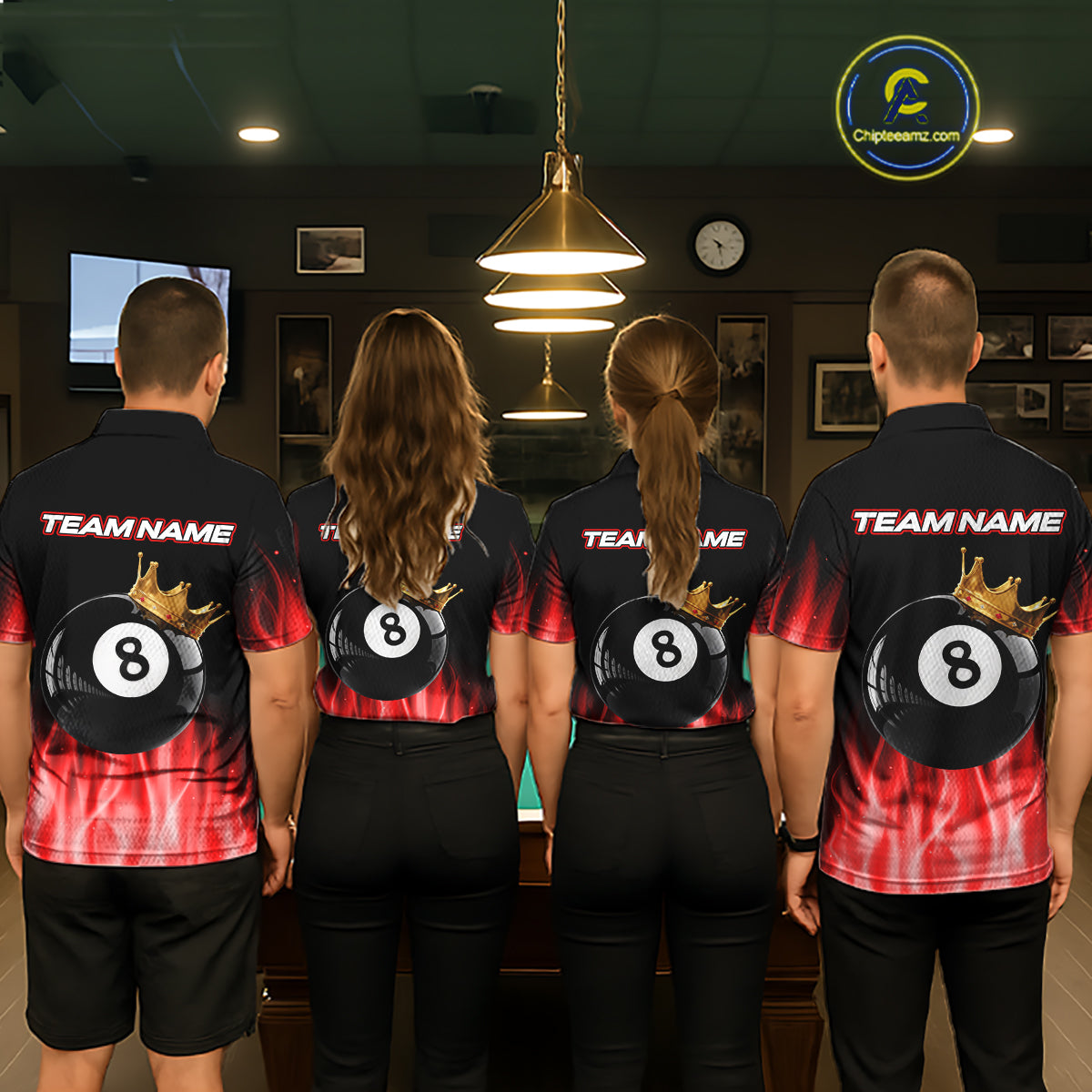 Custom Red Flaming Crown 8 Ball Billiard Shirts For Women Personalized Billiard Attire Gifts NYN2323