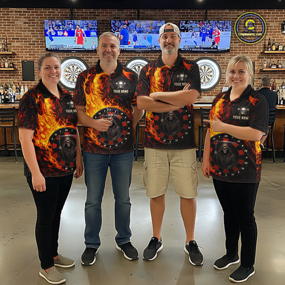 Grim Reaper Red Flaming Dartboard Men Darts Polo Shirt Personalized Grunge Darts Team Jerseys NYN2600