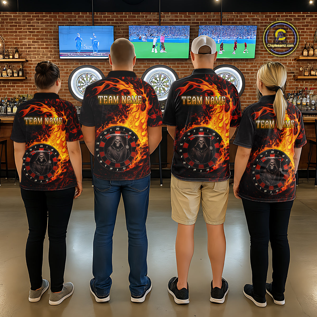Grim Reaper Red Flaming Dartboard Men Darts Polo Shirt Personalized Grunge Darts Team Jerseys NYN2600