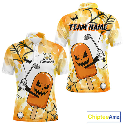 Funny Spooky Ice Cream men's golf polo, Halloween golf team shirt, performance golf apparel, custom golf uniform