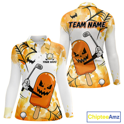 Funny Spooky Ice Cream women's golf polo shirt, Halloween golf apparel, personalized golf team clothing, breathable golf uniform