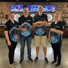 Load image into Gallery viewer, Grey And Blue Flames Wolf Custom Women's Funny Dart Polo Shirts Team Dart League Jerseys NYN2079
