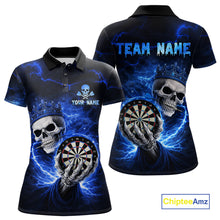 Load image into Gallery viewer, Black And Blue Thunder Crown Skull Dartboard Women Darts Polo Shirt Custom Darts Team Jersey NYN2608