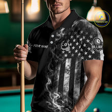 Load image into Gallery viewer, Grey Smokes American Flag 8 Ball Billiard Pool Shirt For Men Custom Billiard Skeleton Team Appeal NYN2764