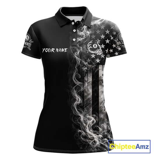 Grey Smokes American Flag 8 Ball Billiard Pool Shirt For Women Custom Billiard Skeleton Team Apparel NYN2764