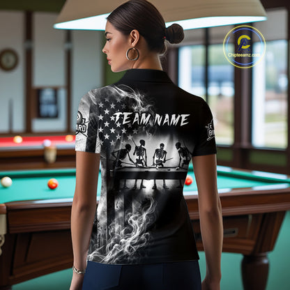 Grey Smokes American Flag 8 Ball Billiard Pool Shirt For Women Custom Billiard Skeleton Team Apparel NYN2764