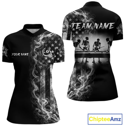 Grey Smokes American Flag 8 Ball Billiard Pool Shirt For Women Custom Billiard Skeleton Team Apparel NYN2764