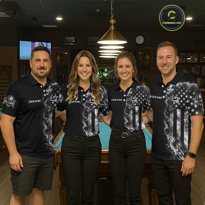Grey Smokes American Flag 8 Ball Billiard Pool Shirt For Women Custom Billiard Skeleton Team Apparel NYN2764
