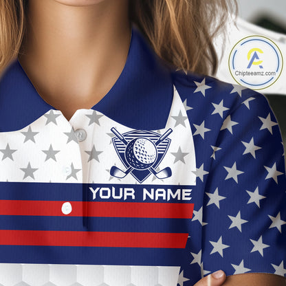 American Flag Anniversary Women Golf Polo Shirt Custom Golf Team Patriotic Golf Tops NYN3384