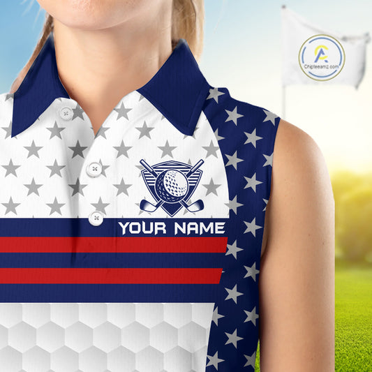 American flag 250th anniversary womens golf sleeveless polo patriotic golf shirt