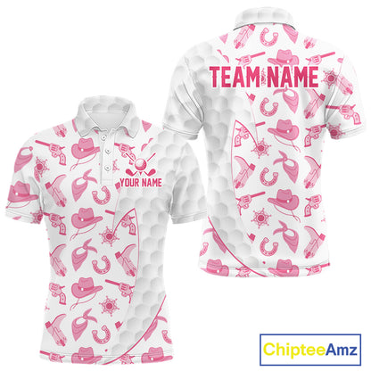 Pink cowgirl mens golf polo shirt funny golf apparel