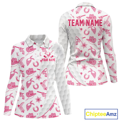 Pink cowgirl womens golf polo shirt funny golf apparel