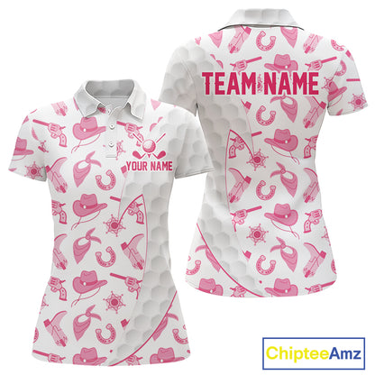 Pink cowgirl womens golf polo shirt funny golf apparel
