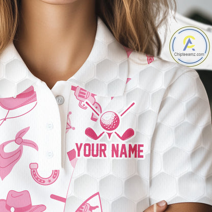 Pink Cowgirl Golf Polo Shirts For Women Custom Cowgirl Funny Golf Shirts, Upf Golf Shirts NYN3394