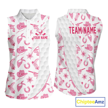 Pink cowgirl womens golf sleeveless polo shirt funny golf apparel