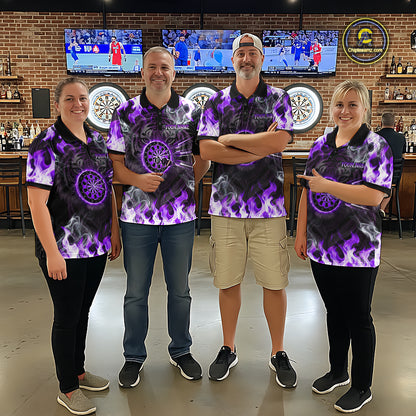Purple Flaming Tiger Men Dart Polo Shirts Personalized Name & Team Fire Flame Dart Jerseys NYN2101