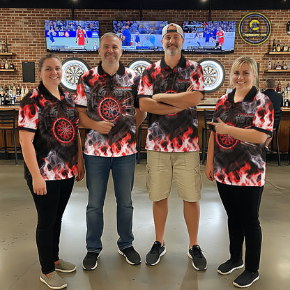 Red Flaming Tiger Men Dart Polo Shirts Personalized Name & Team Fire Flame Dart Jerseys NYN2102