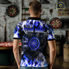 Load image into Gallery viewer, Blue Flaming Tiger Men Dart Polo Shirts Personalized Name &amp; Team Fire Flame Dart Jerseys NYN2103