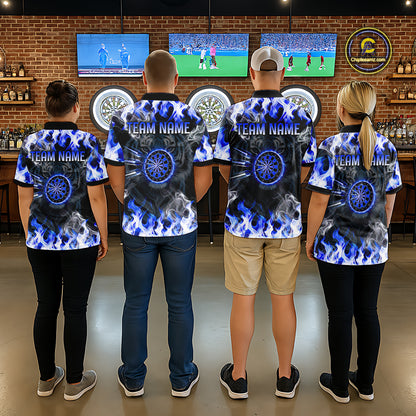 Blue Flaming Tiger Men Dart 1/4-Zip Shirts Personalized Name & Team Fire Flame Dart Jerseys NYN2103