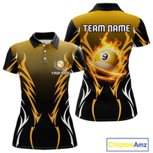 Load image into Gallery viewer, Custom Yellow Flames 8 Ball Women's Billiard Shirts Personalized Billiard Cue Attire Gifts NYN2339