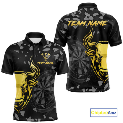 Bull & Dartboard Custom Grunge Men's Darts Polo Shirt Yellow Darts Team Jersey NYN2352