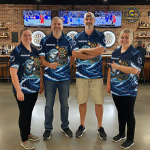 Load image into Gallery viewer, Blue Waving Funny Shark Play Darts Polo &amp; 1/4-Zip Shirt For Women Custom Name Dart Jersey For Darters NYN2977