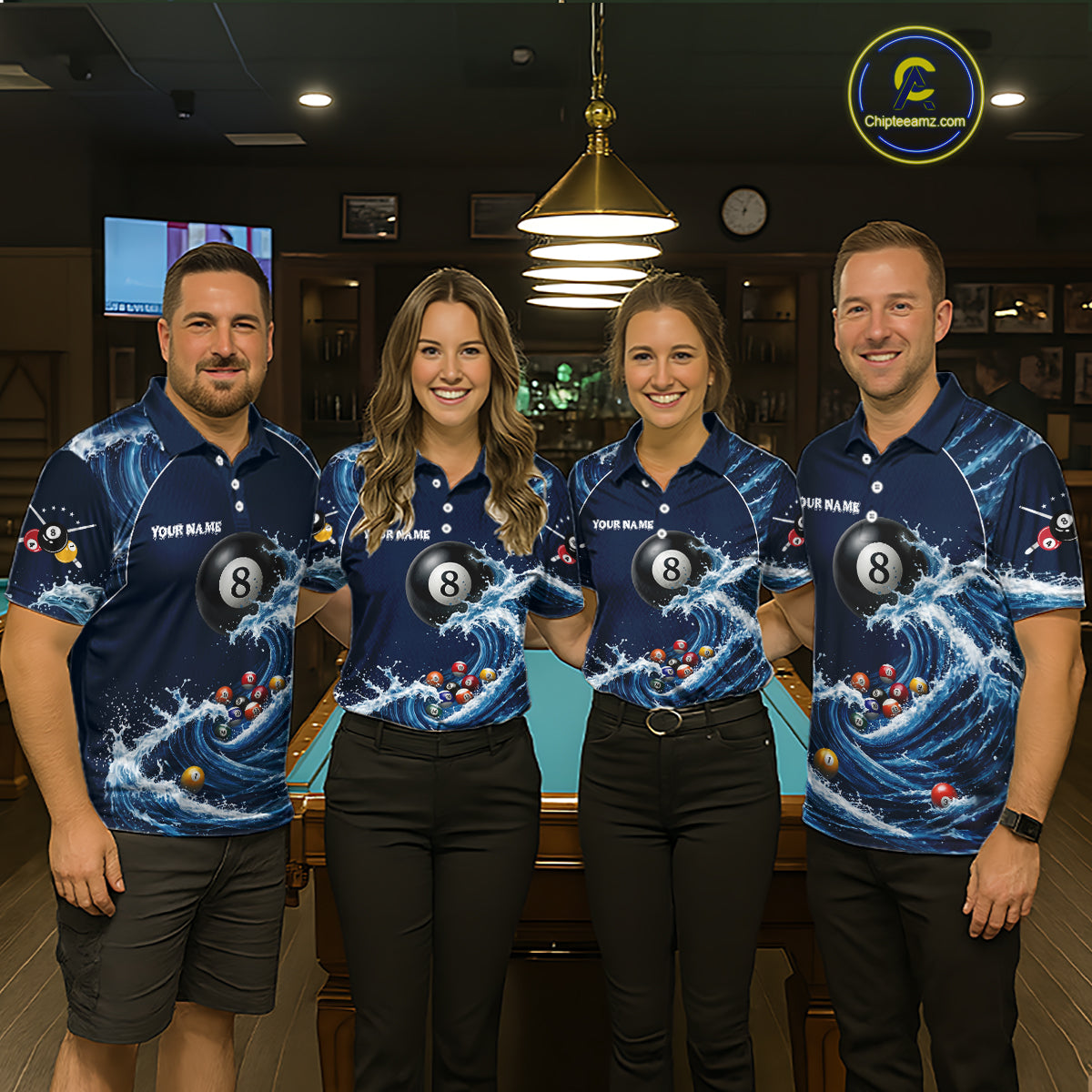 Blue Waving 8 Ball Pool Shirts Custom Billiard Pool Shirts For Men 3D Billiard Team Attire NYN2978