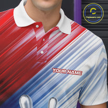 Load image into Gallery viewer, Red And Blue Strike Bowling Shirt For Men Custom Polo Quarter-Zip Bowling Team Jersey NYN3679