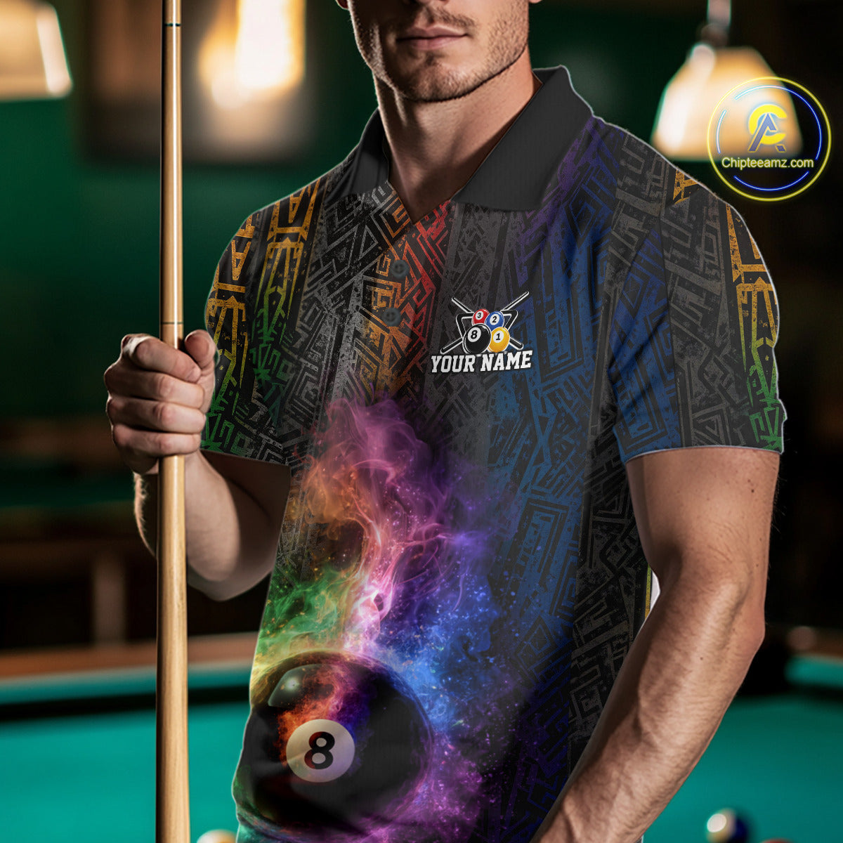 Tribal Colorful Smoke 8 Ball Pool Team Shirt Custom Men Billiards Balls Polo & 1/4-Zip Attire NYN2398