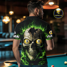 Load image into Gallery viewer, Green Flaming Cracked Skull 8 Ball &amp; 9 Ball Pool Billiard Shirt For Men Custom Billiard Apparel NYN2635
