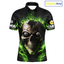 Load image into Gallery viewer, Green Flaming Cracked Skull 8 Ball &amp; 9 Ball Pool Billiard Shirt For Men Custom Billiard Apparel NYN2635