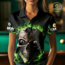 Load image into Gallery viewer, Green Flaming Cracked Skull 8 Ball &amp; 9 Ball Pool Billiard Shirt For Women Custom Billiard Apparel NYN2635