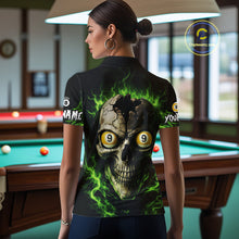 Load image into Gallery viewer, Green Flaming Cracked Skull 8 Ball &amp; 9 Ball Pool Billiard Shirt For Women Custom Billiard Apparel NYN2635